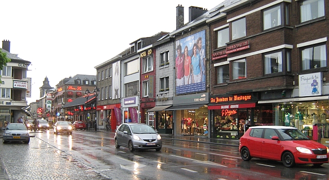 bastogne town centre in the rain, much like any other wet town centre